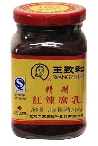 Wangzhihe - Tofu de chile rojo fermentado Beancurd (trozos) picante de 8.8 onzas