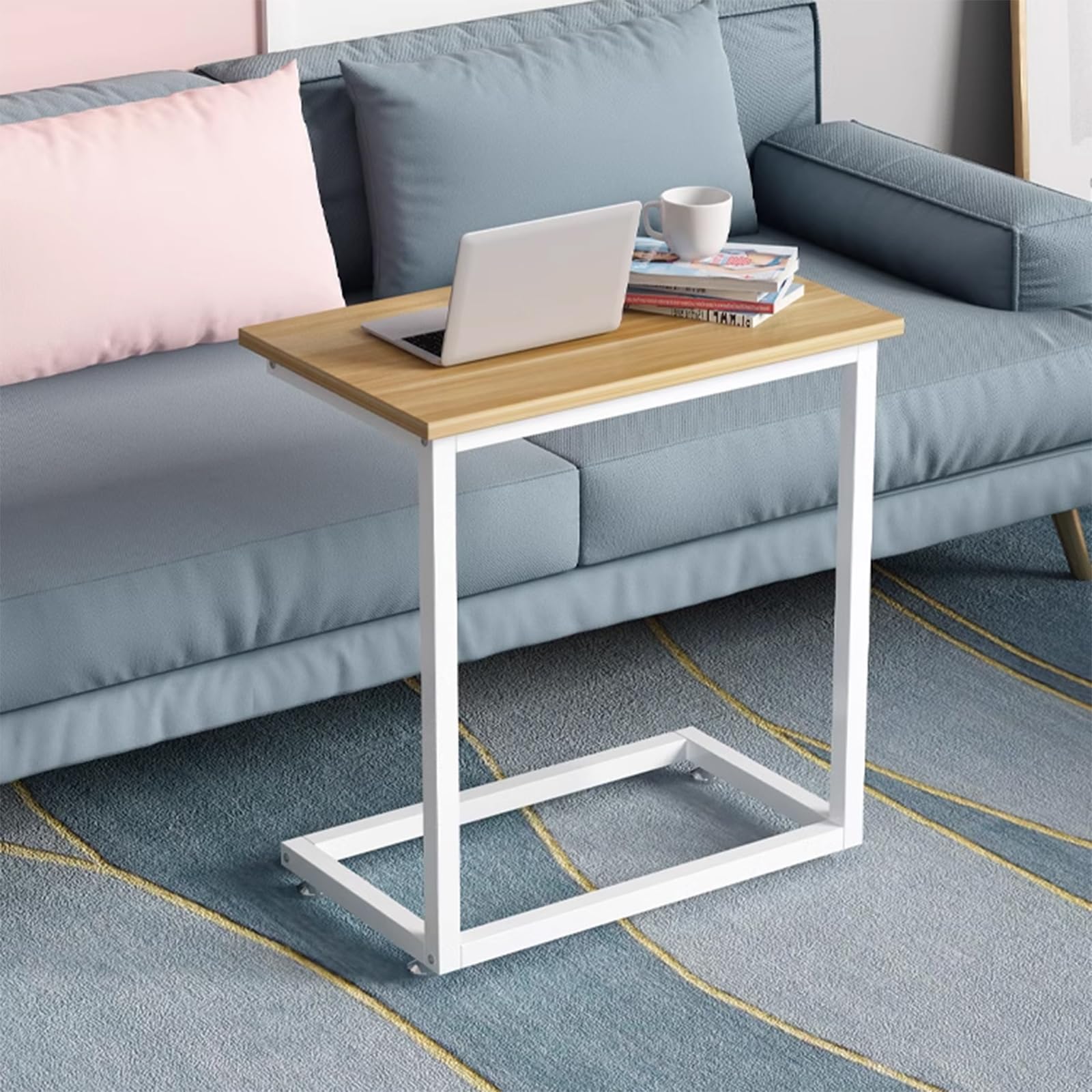 FAXIOAWA Tavolino Laterale per Divano, tavolino a Forma di C, tavolino Largo a Forma di C per Divano e Letto, Tavolo per Laptop, Lavoro da casa