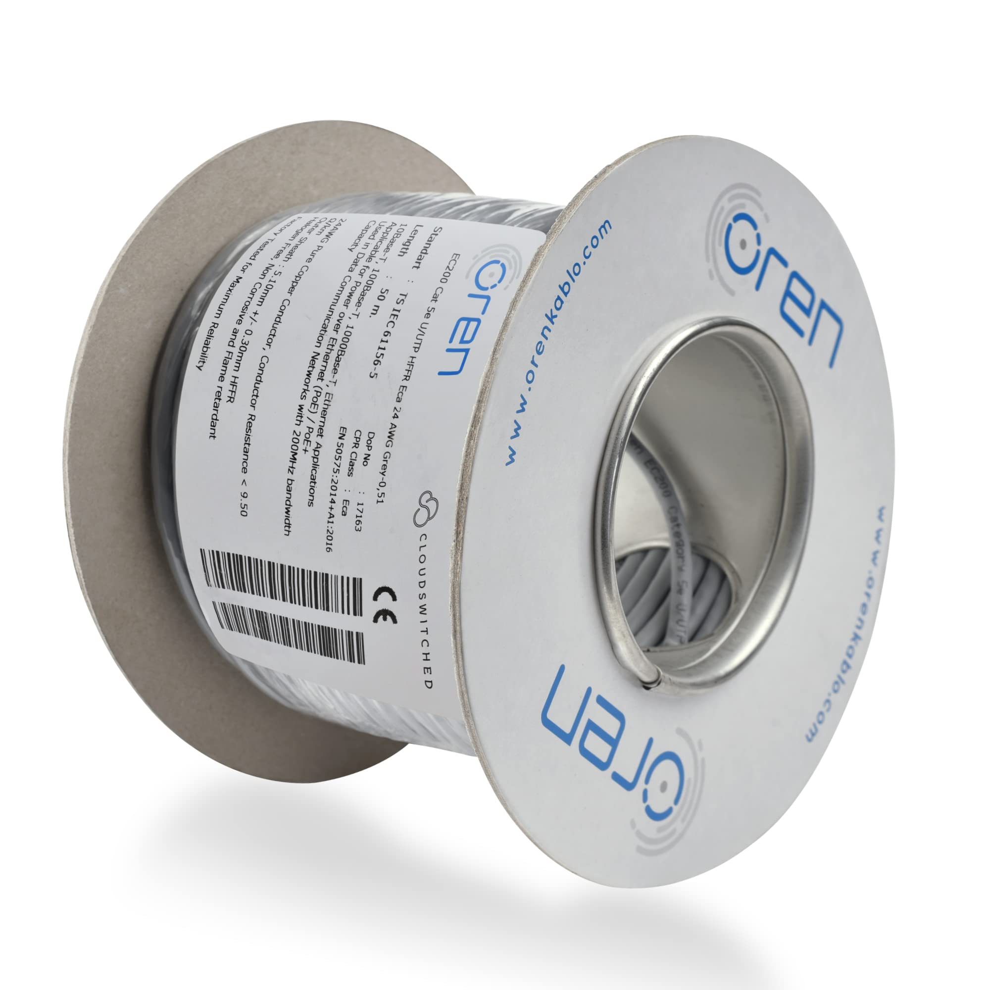 Oren CAT5e 50m Cavo Ethernet - Filo di Rame Puro 24 AWG, Larghezza di Banda 200 MHz, Cavo di Rete UTP Internet LAN LAN Senza Alogeni, Non Corrosivo, Cavo Ethernet Gigabit ad alta velocità