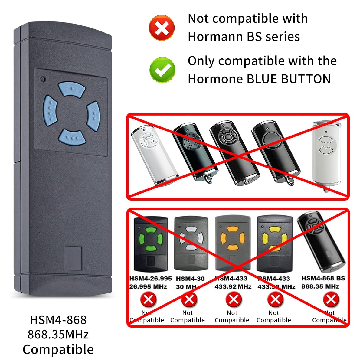 Telecomando Ricambio 868 MHz Per Porta Garage Hörmann Tasti Blu - 4 Pulsanti - Compatibile Con HSM, HS, HSE, HSZ, HSP, HSD - 3