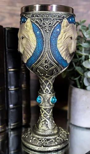 Miniatura 7 de Ebros Royal Blue Celtic Knotwork Magic Remus Grey Wolf Wine Cáliz Copa 7oz Casa Cocina y Comedor Decoración Accesorio Ceremonial Copa para Direwolf