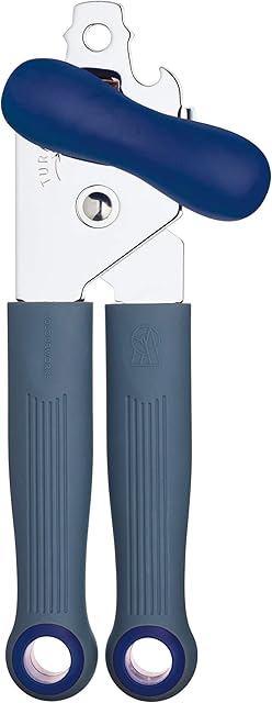 Colourworks Can Opener with Soft Grip Handle and Built In Bottle Opener, Stainless Steel, Blackberry, 19 cm