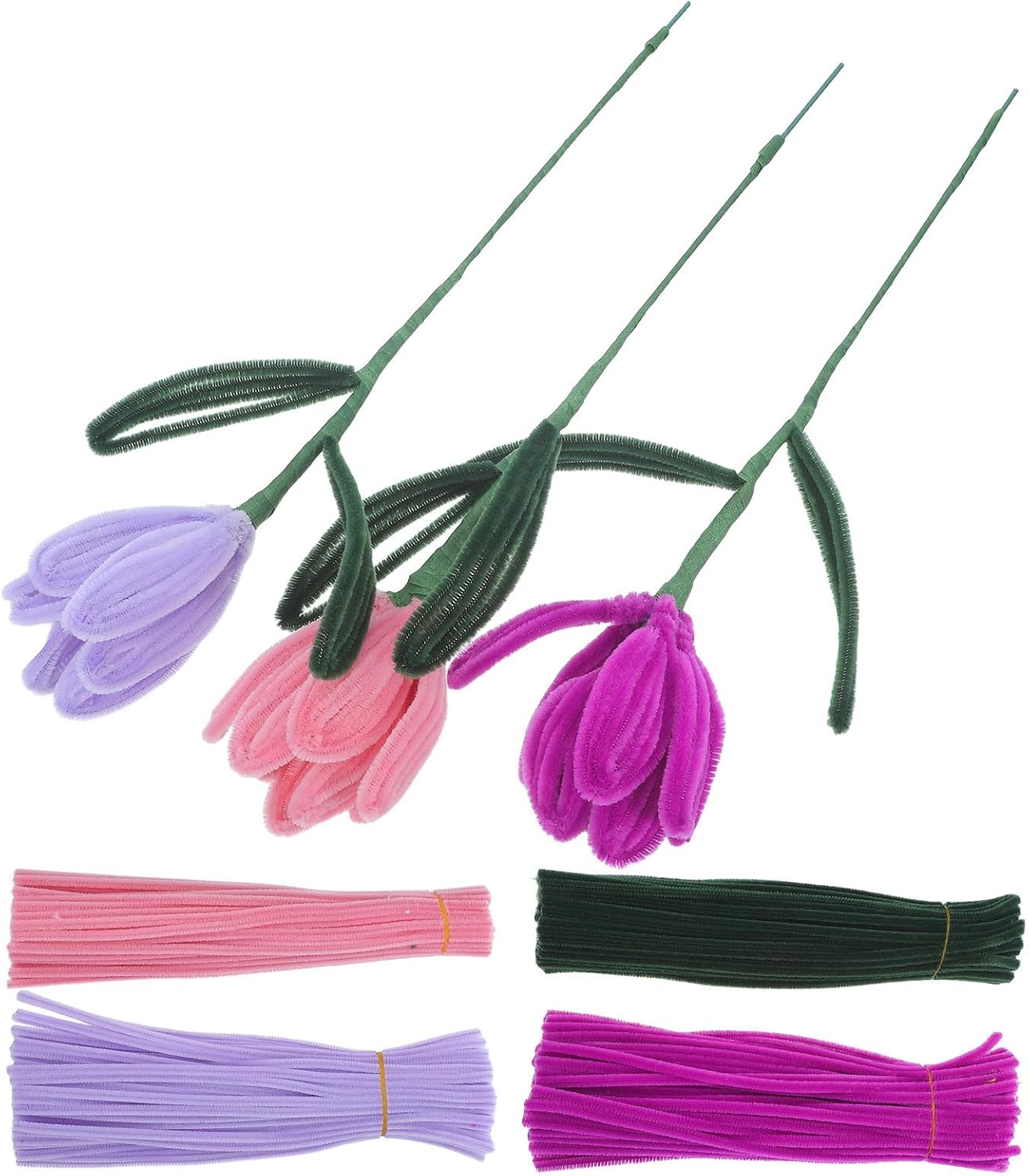 Purple Pipe Cleaner Flower Kit 400 Pcs Chenille Craft Sticks