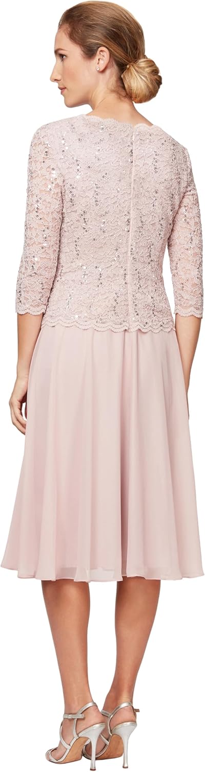 Alex Evenings Women's Tea Length Embroidered Bodice Mother of The Bride Gown, Wedding Guest Dress - Image 2