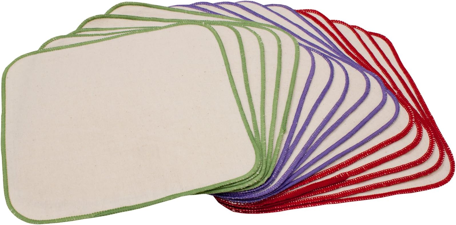 Flannel Cloth Baby Wipes - Reusable and Washable Saves Money - 15 Pack Unbleached/Natural 100% Cotton - Soft and Durable - Colorful Outer Stitching - 8 x 8 inches each.