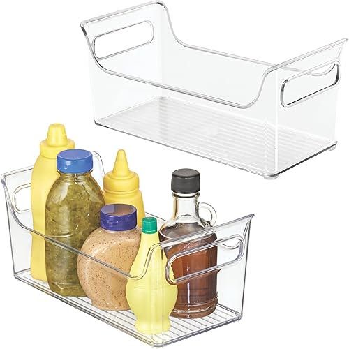 iDesign - Organizador de condimentos para refrigerador, cubos organizadores de plástico con asas, juego de 2, transparente