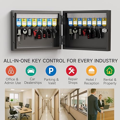 Miniatura 5 de Organizador de gabinete de 96 llaves, caja de bloqueo de llaves, soporte de seguridad para llaves, para valets, hoteles, llaves de coche y casa,