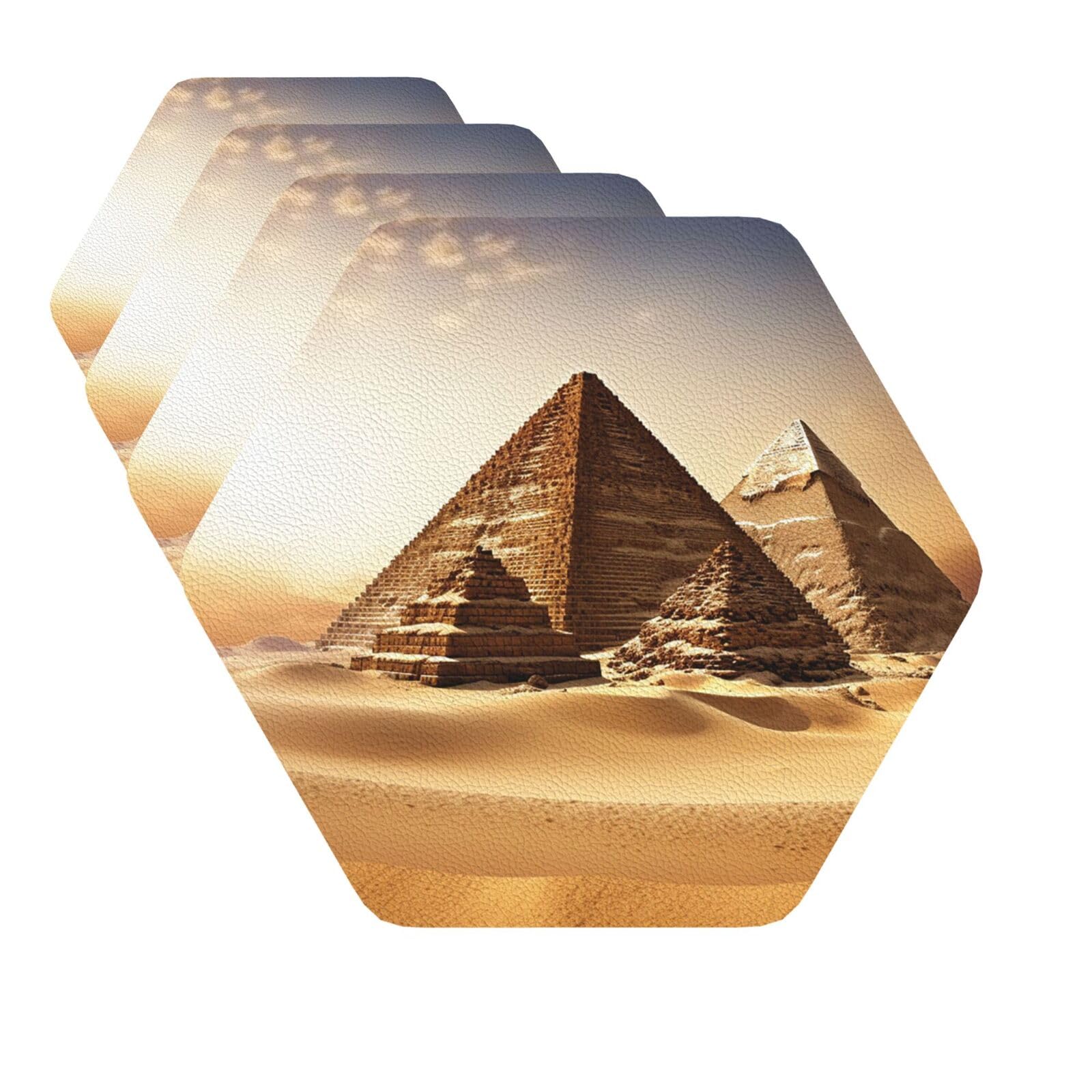 Drink Coasters Set of 4 Quick-Dry Leather Coaster Egyptian Pyramids Coasters for Drinks Coffee Cup Mat Tabletop Protection Heat Resistant Coaster for Kitchen Bar Office Home Decor