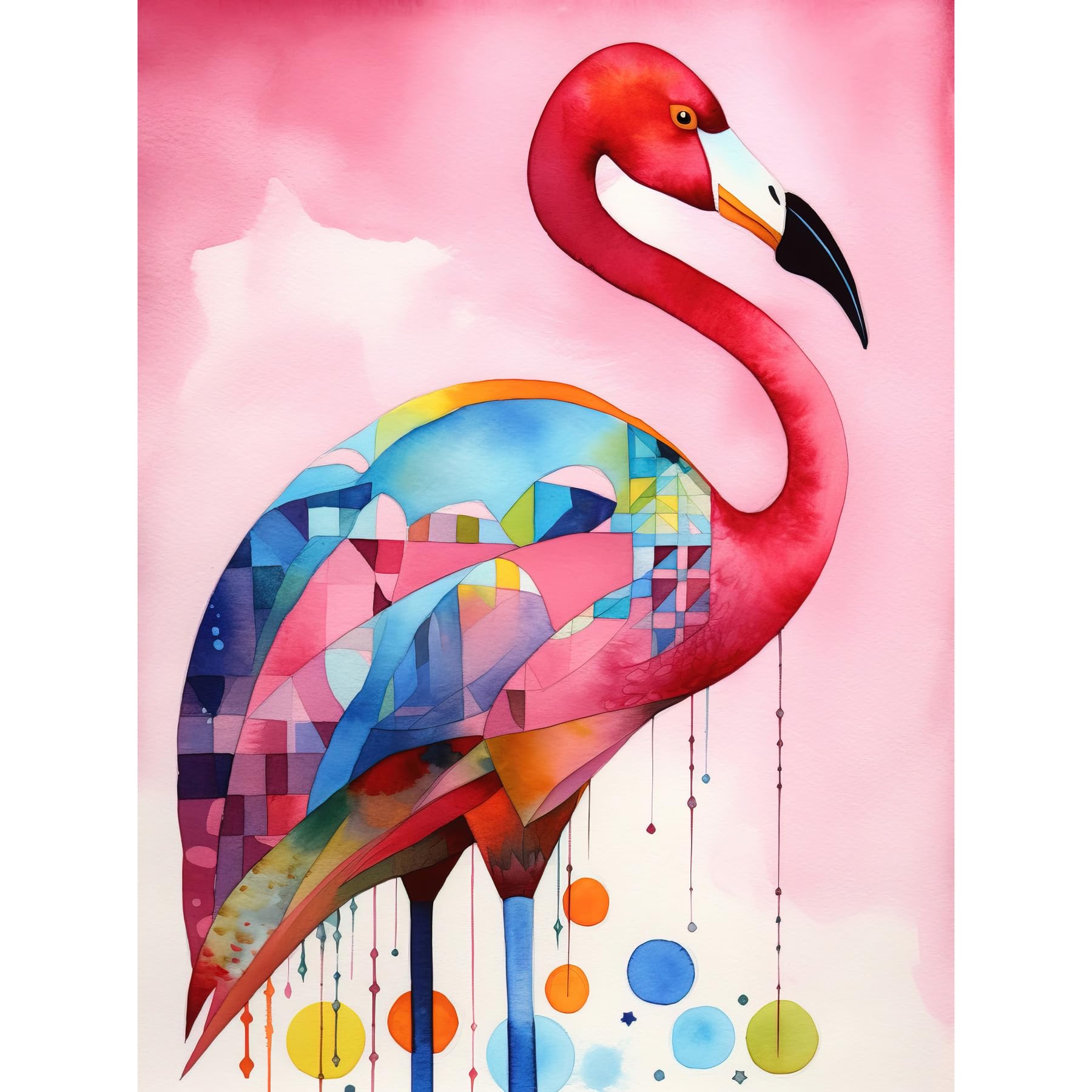 Artery8 Flamingo Bird Folk Art Watercolour Painting Unframed Art Print Poster Wall Decor 12x16 inch