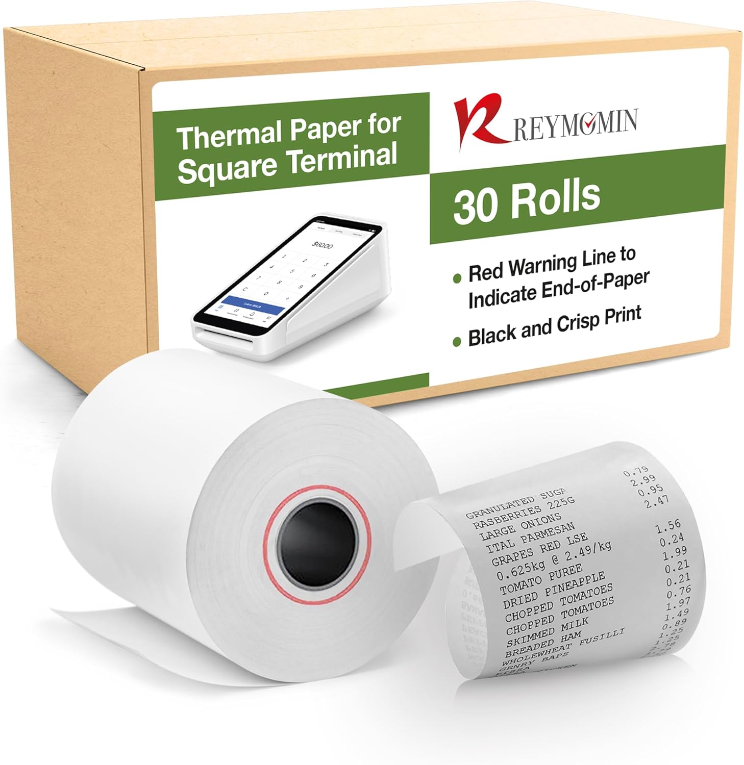 Thermal Receipt Paper Rolls for Square Terminal – BPA-Free, Smooth Printing, Long-Lasting Credit Card Machine Paper (30 Rolls)
