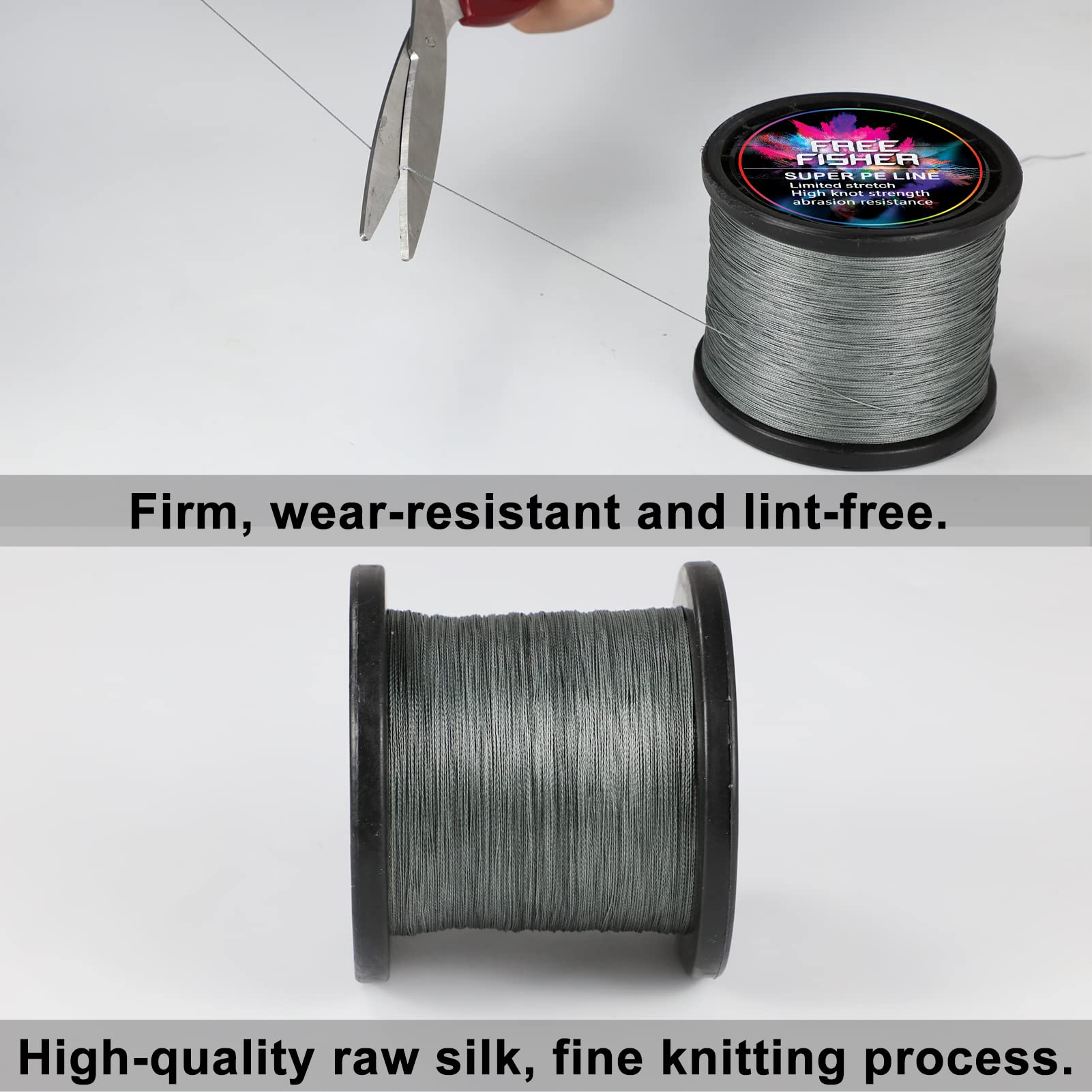 Hilo Trenzado Pesca 300m/1000m/2000m 4 Trenzados Resistentes Desgaste Suaves Hilos de Pesca PE Fuerte Tensión Línea Mar Pesca Línea 4.5-45kg, Gris (1000m), 10# (0.55mm/45kg)
