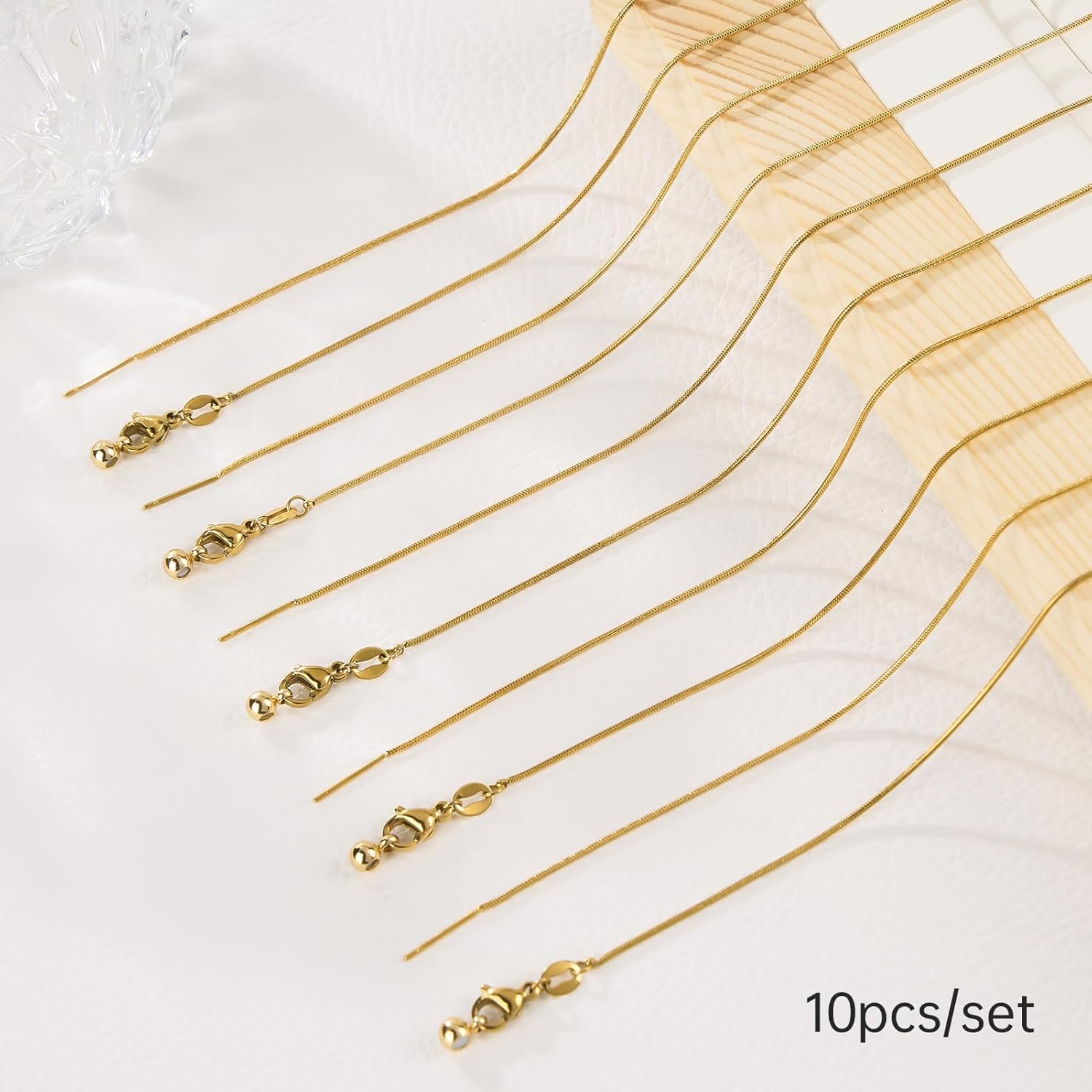 GTVOODX 10Pcs 18k Gold Plated Snake Chain Necklace Stainless Steel 1mm Threader Adjustable Necklace Bulk with Rubber Stoppers for Jewelry Making 20 Inches - Image 4