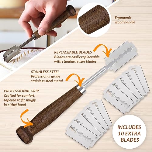 Miniatura 8 de Bread Bakers Lame - Herramienta para cortar pan y cesta ovalada a prueba de Banneton, cestas de 10 pulgadas y cesta de pan de 9 pulgadas