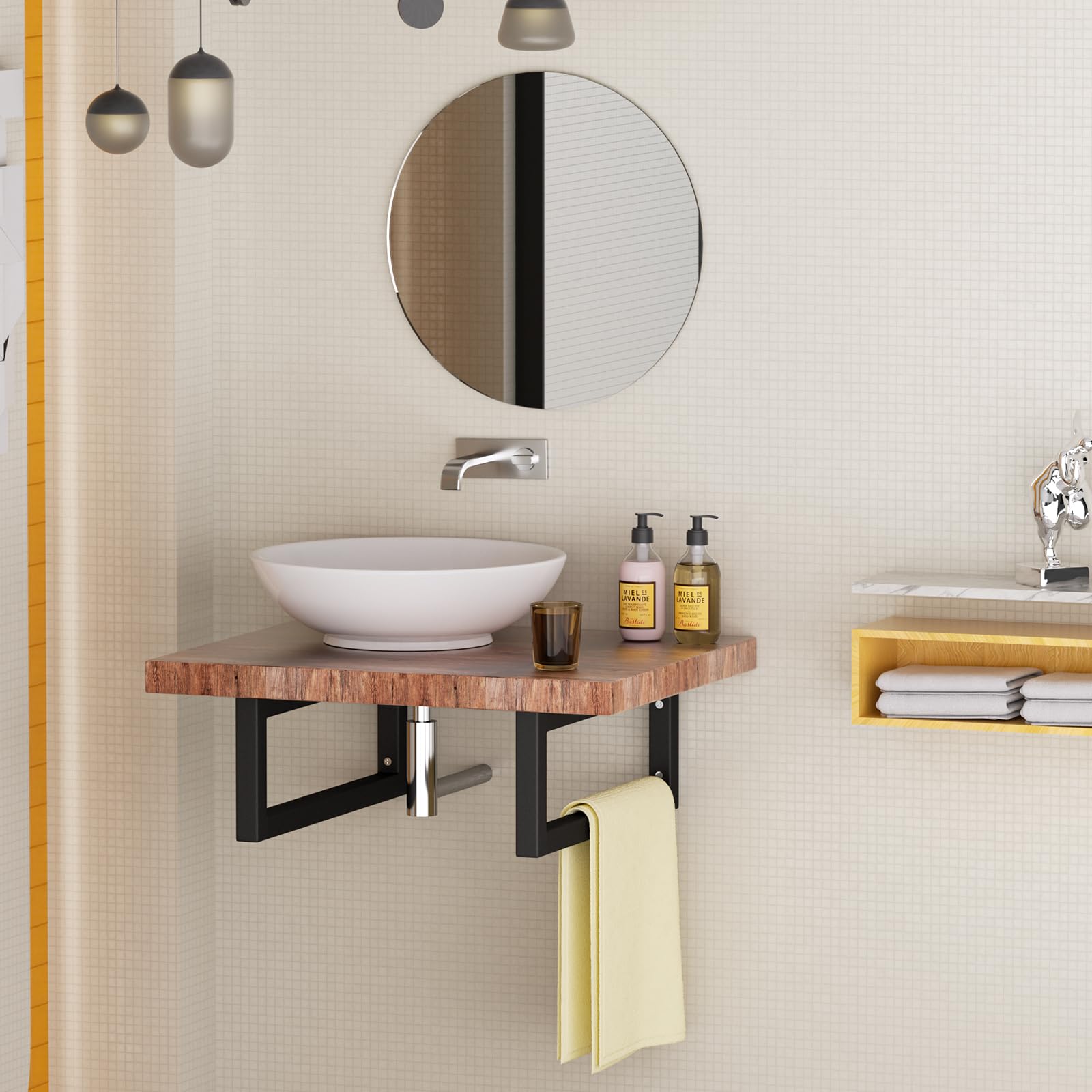 Soporte para lavabo, soporte para lavabo, soporte de pared de metal con estante, soporte de consola para lavabo, sujeción de pared versátil (Negro, 40cm / 4 piezas)