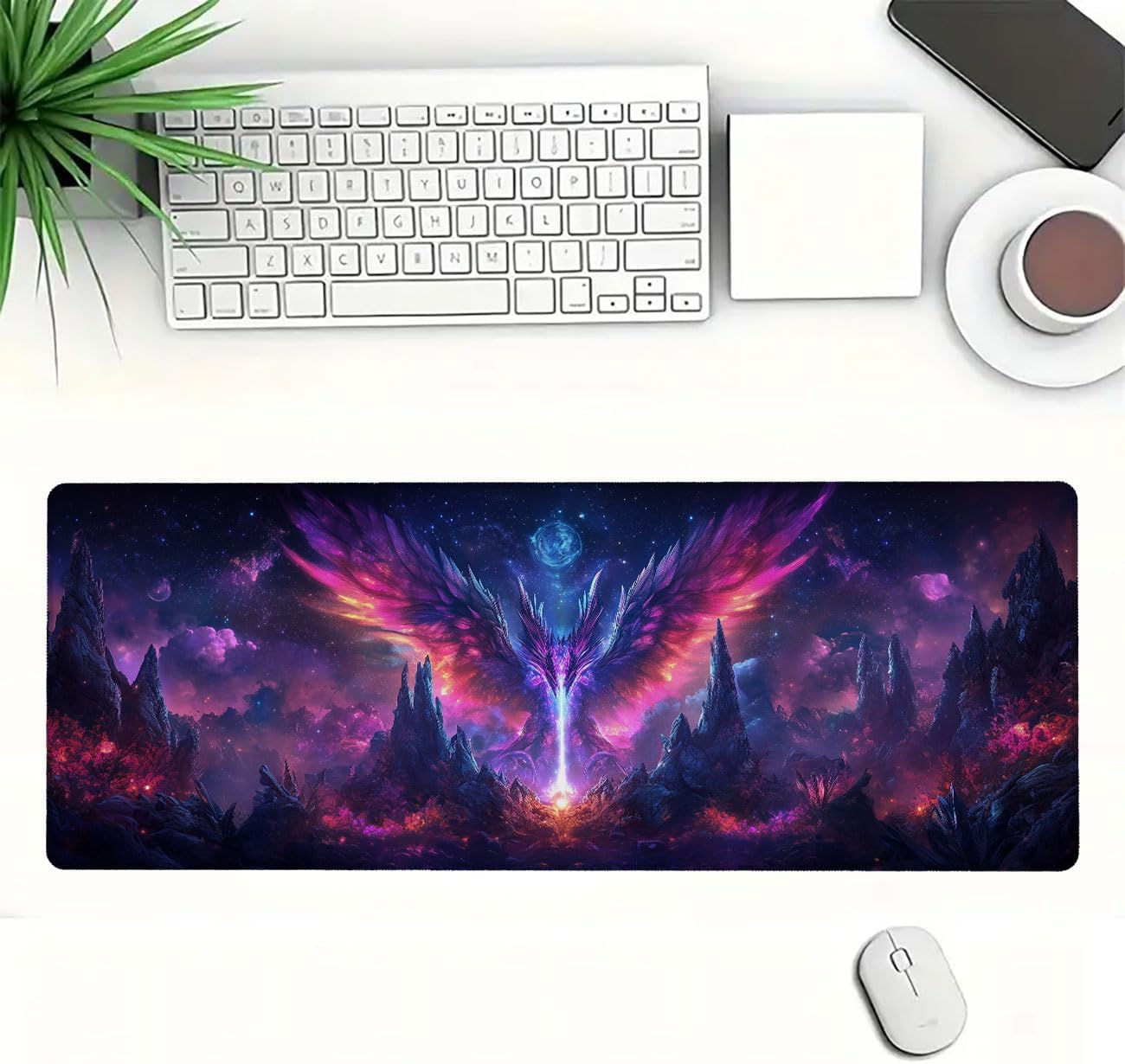 Dragon Gaming Mouse Pad, Purple and Pink Scale Dark Fantasy Large Gaming Mouse Mat with Stitched Edges,Non-Slip Waterproof Rubber Base Mous Mat, Office Computer Keyboard Laptop Home, 31.5”x11.8” image 2