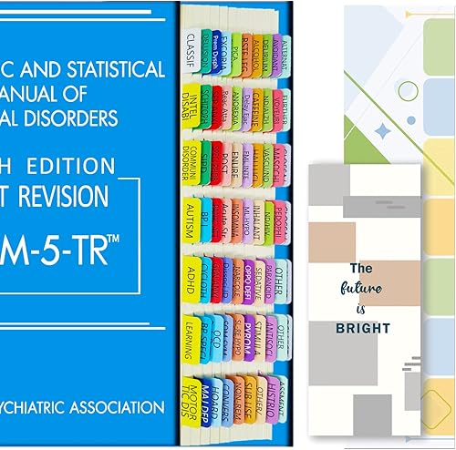 Pestañas DSM-5-TR, pestañas de índice para DSM-V-TR 2022, codificadas por colores y laminadas, 100 pestañas en total, con guía de alineación y