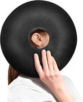 Piercing Pillow, Black Adjustable Ear Piercing Pillow for Side Sleepers, Soft Breathable Donut Cushion for Ear, O-shaped pillow with Hole used in Classroom, Office, Campin, Sleeping on Airplane
