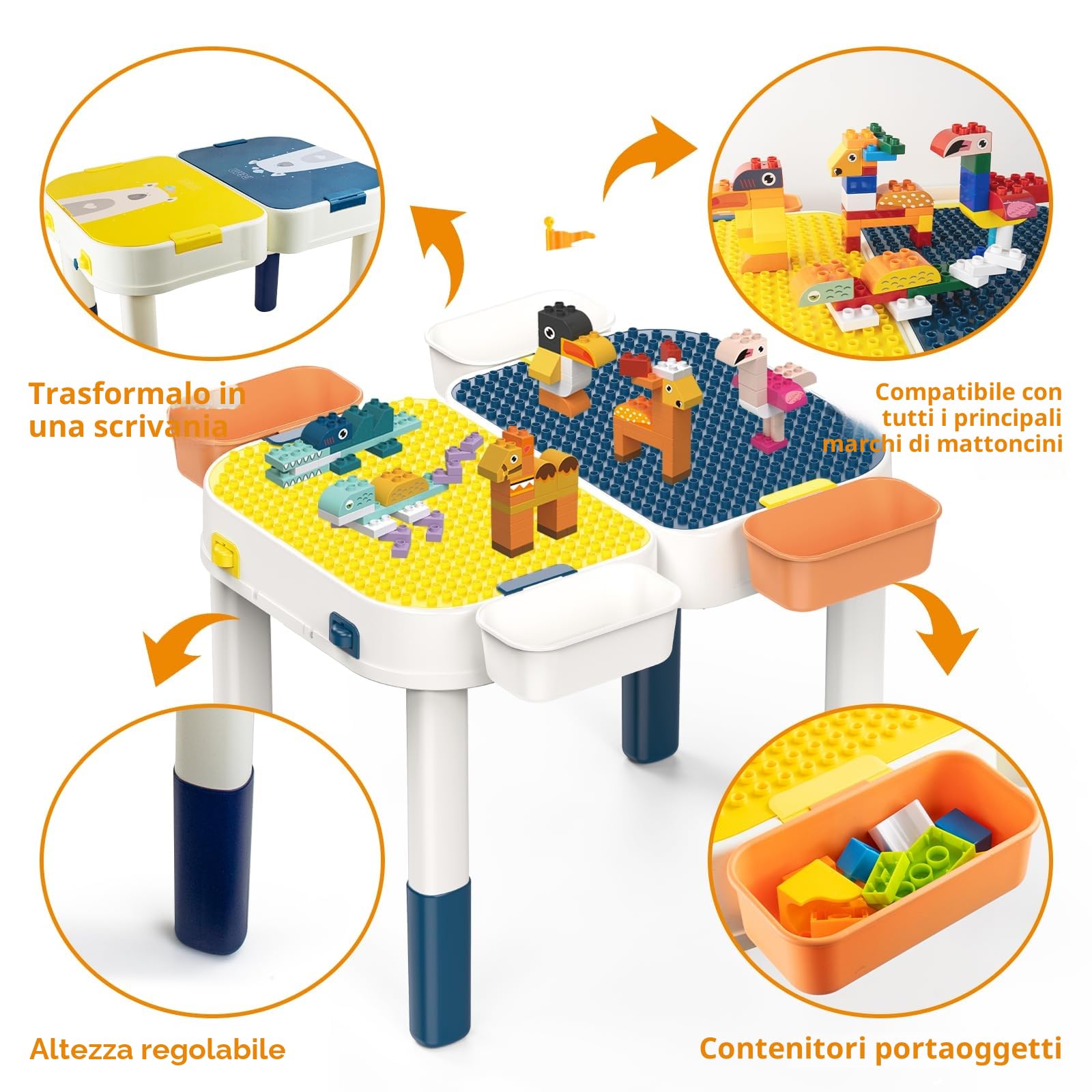 RedCrab Tavolo Multiattivita per Bambini con Contenitore, 2 in 1 Tavolino Bambini di Blocchi di Costruzione Giocattoli da Compatibili - Convertibile in Bagaglio a Rotelle