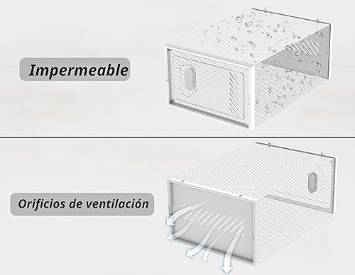 Miniatura 4 de Almacenamiento de zapatos, paquete de 12 organizadores de zapatos para armario, cajas de zapatos apilables de plástico transparente con tapas