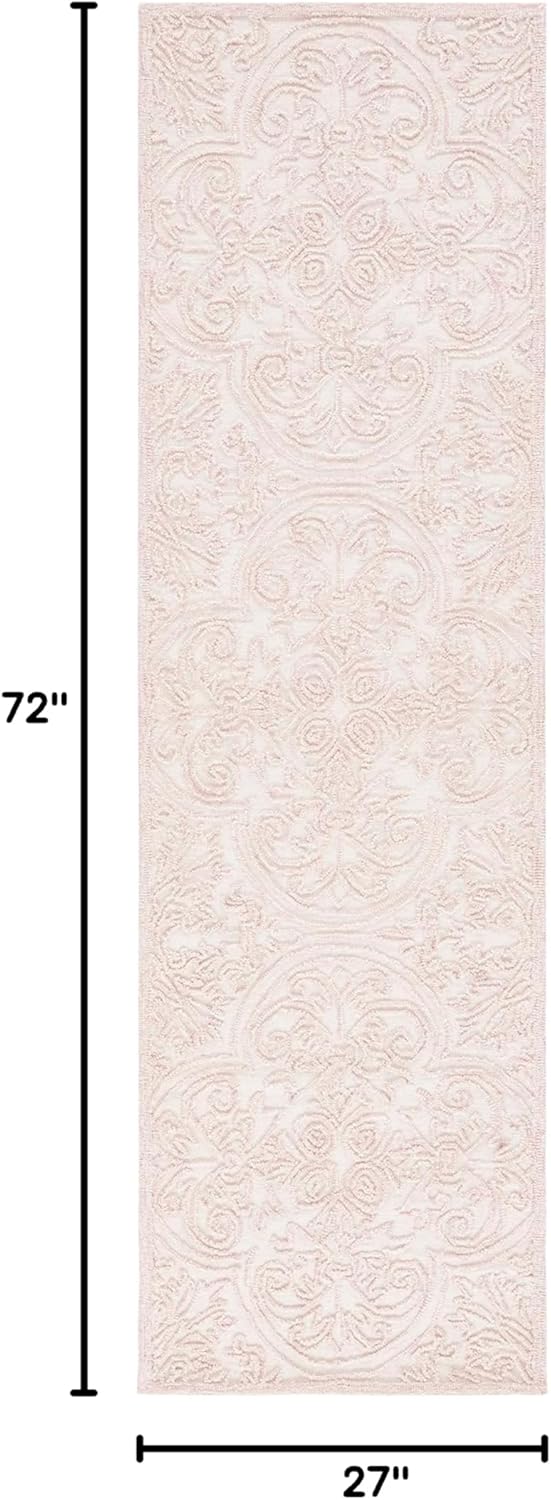 SAFAVIEH Trace Collection Runner Rug - 2'3" x 6', Ivory & Pink, Handmade Wool & Cotton, Ideal for Bedroom, Foyer, Hallway, Entryway (TRC101U)