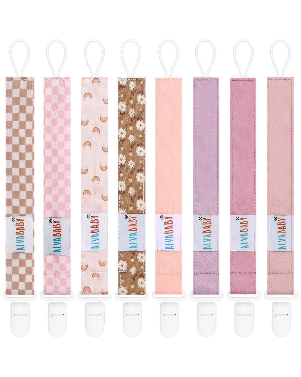 ALVABABY Pacifier Clips 8 Pack Pacifier Binky Paci Holder Leashes for Baby Teethers 8DP17A