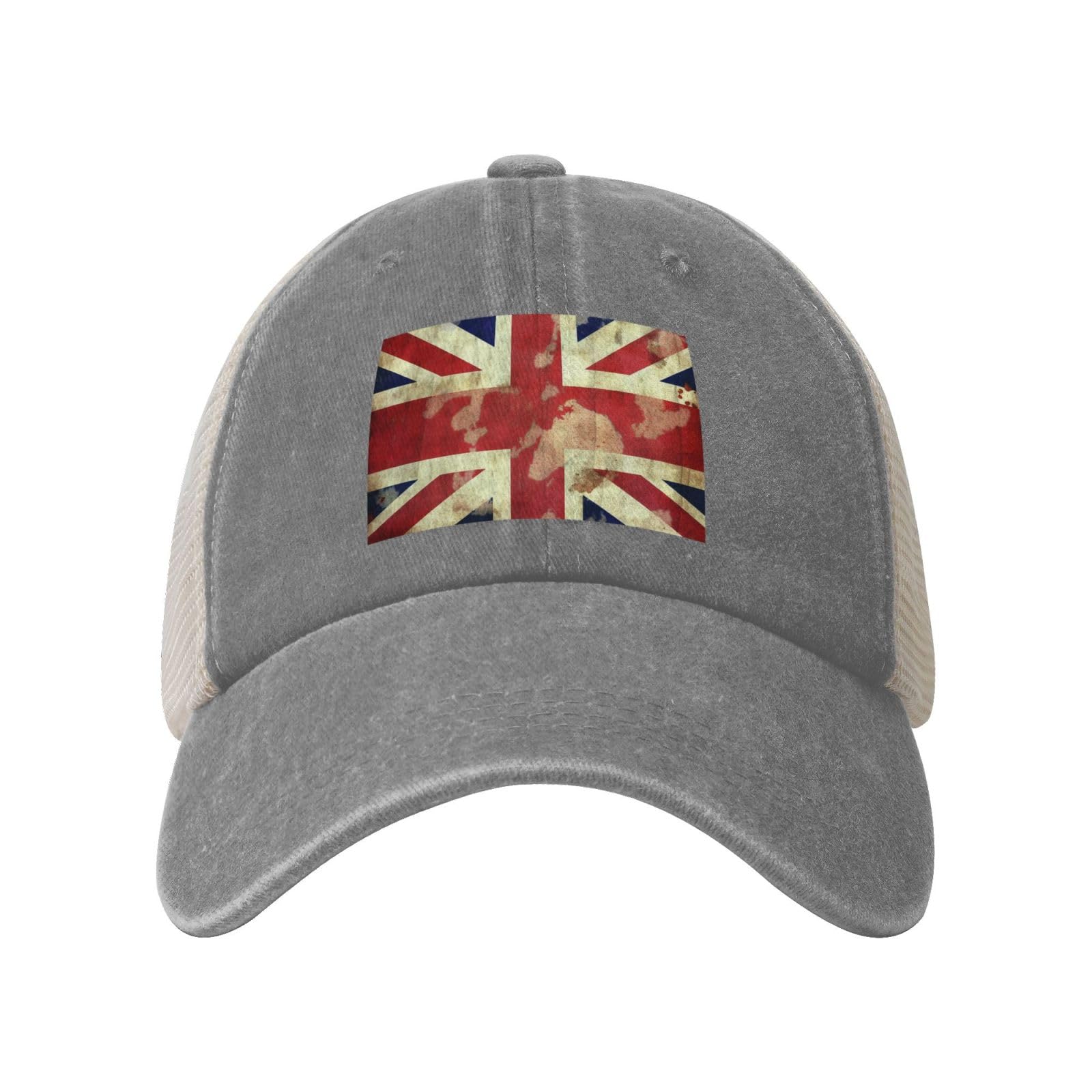 Snapback Trucker Hats Vintage Union Jack British Flag Cowboy Baseball Caps Adjustable Blank Mesh Ball Caps for Men Women, Gray, One size