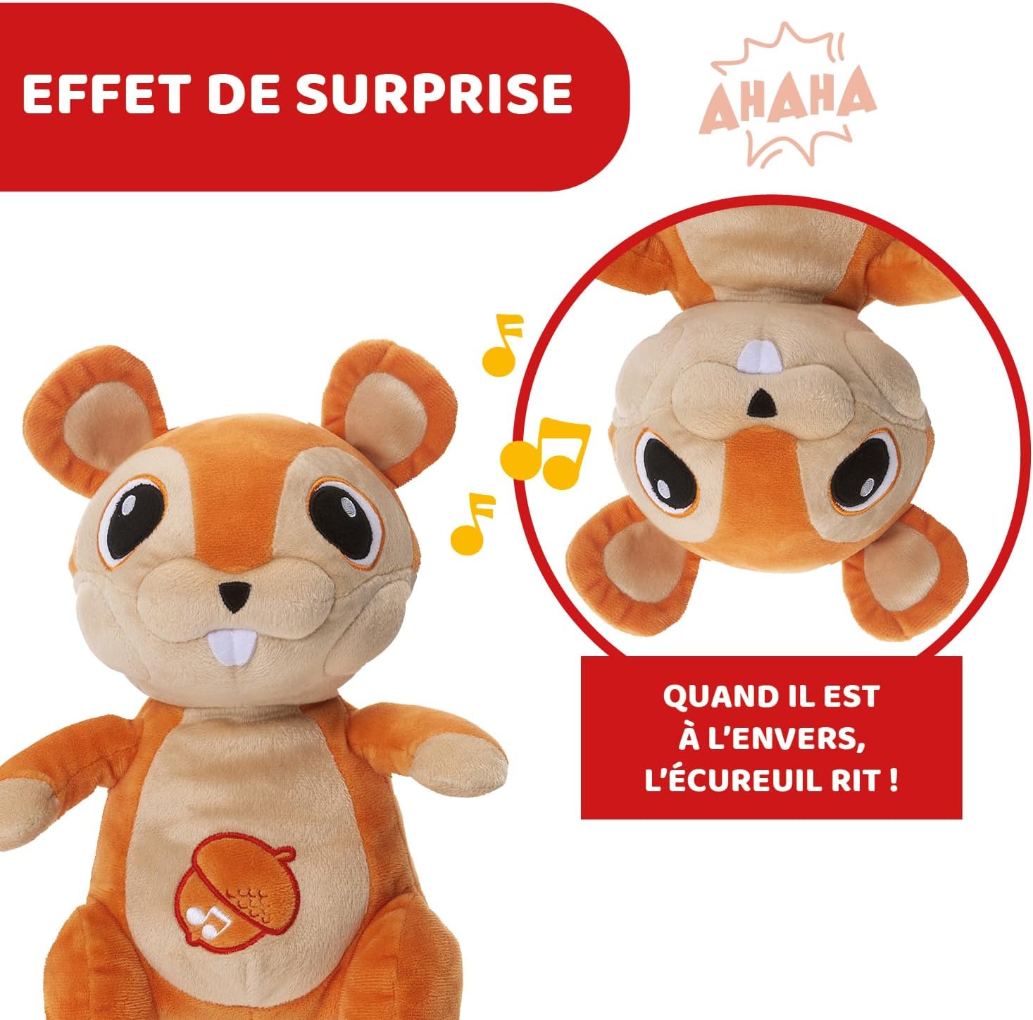 Chicco Squirrel Music & Light Plush Toy - Interactive Baby Toy with Light & Music - Belly lights up - From 0+ Months - Washable - Orange/Beige - 30 cm