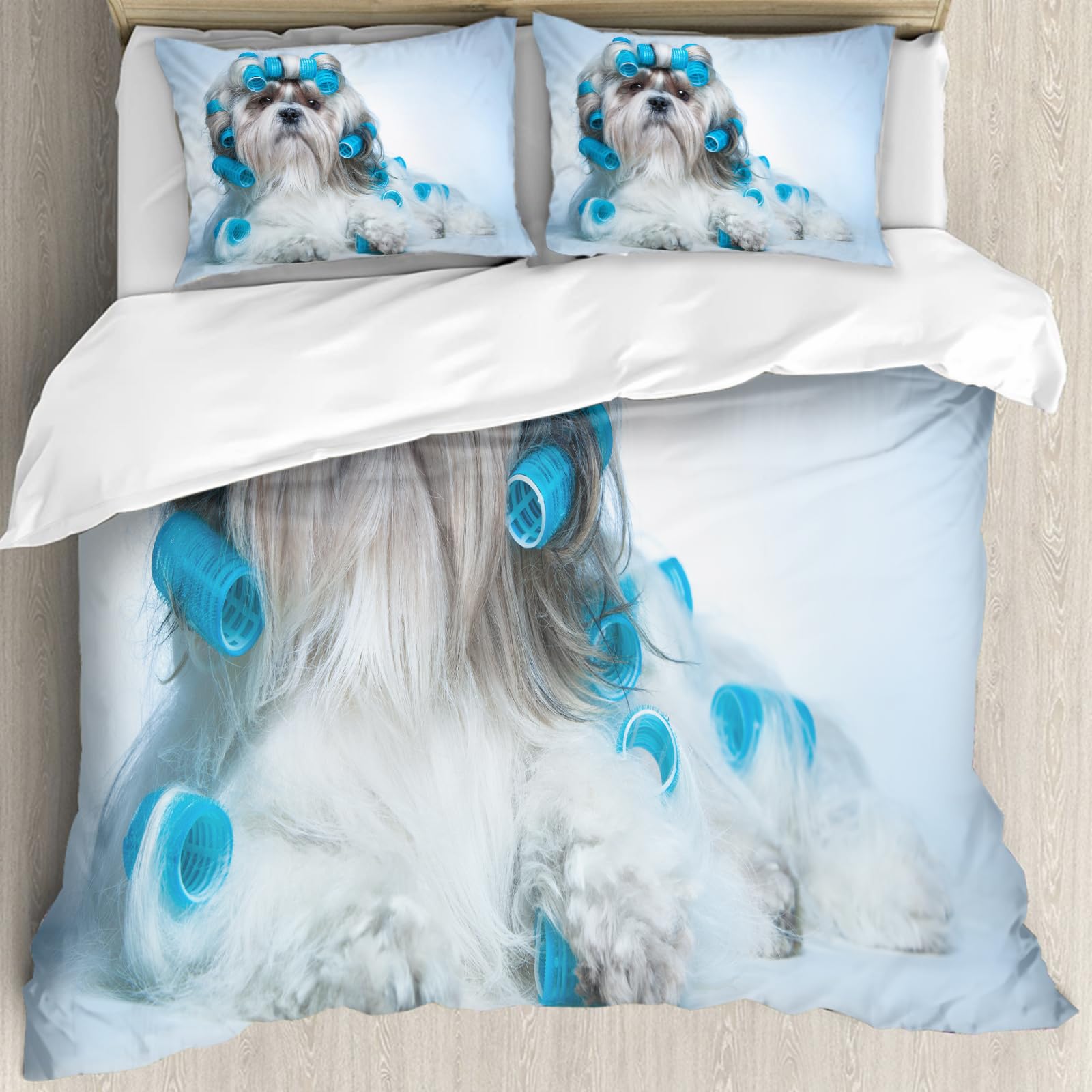 Housse de couette 228x264 literie anti-allergique taie d'oreiller Shih Tzu