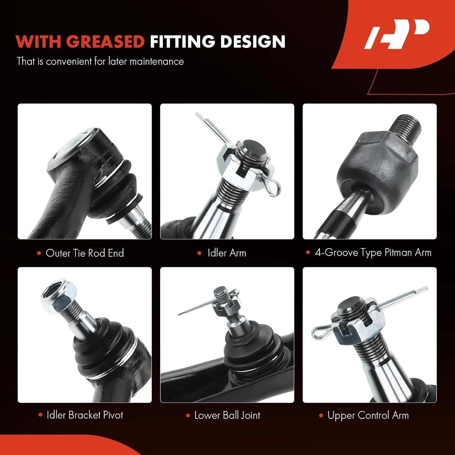 A-Premium Set of 8, Front Upper Control Arm, Lower Ball Joint, Inner Outer Tie Rod End, Compatible with Hyundai Sonata 2006-2010, Azera 2006-2011