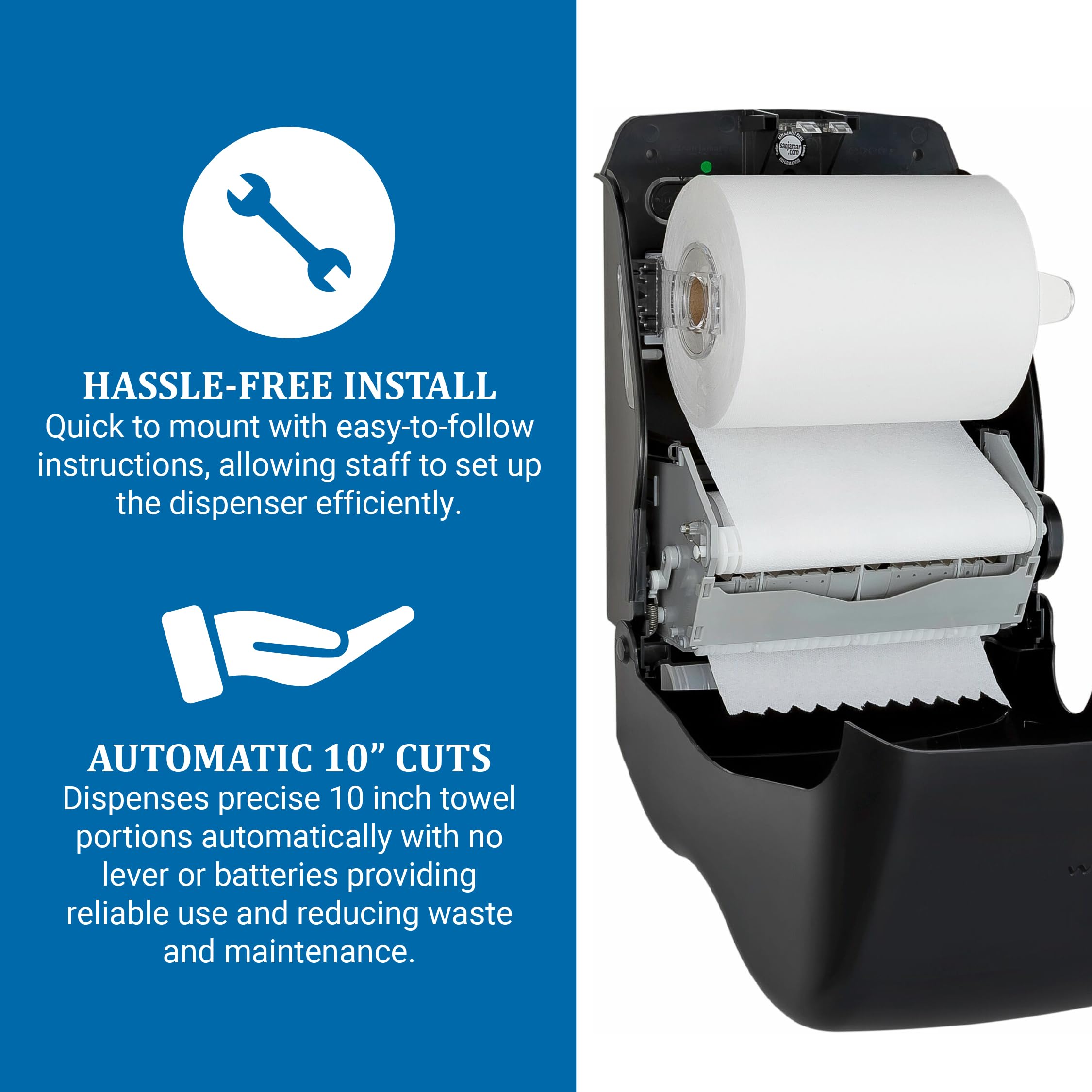 San Jamar Ecologic Simplicity - Dispenser manuale di asciugamani di carta in plastica riciclata, dispenser per asciugamani tagliati automaticamente, dispenser da parete con zero sprechi, per casa e