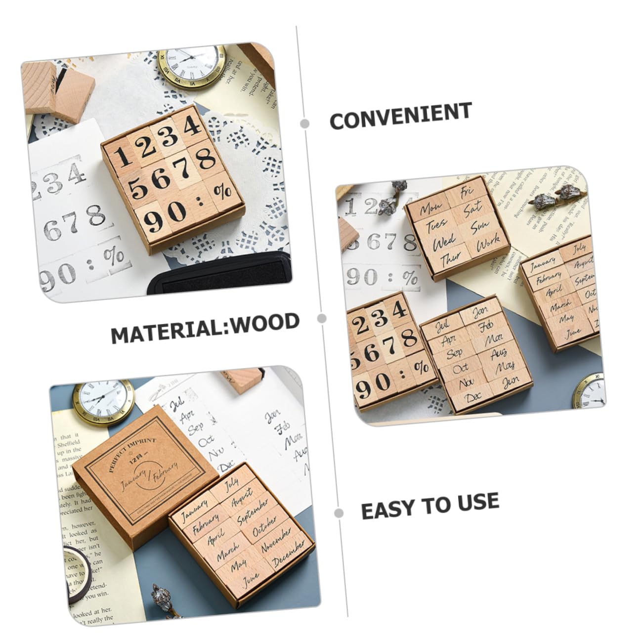 OSALADI 120stücke Holzstempel Für Monate Vintage Scrapbooking Stempel Mit Kleinen Tintenstempeln Für Kreative Projekte Und Kartenherstellung