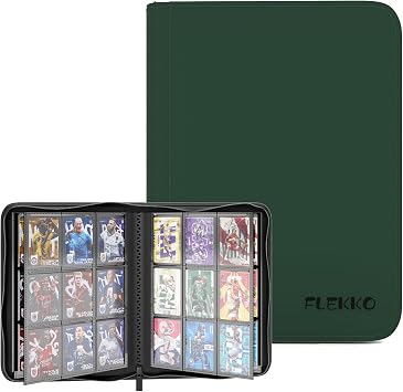 Premium 9 Pocket Trading Card Binder,Flekko Zipper Card Binder,PU Cover Card Collection Album,360 Side-Loading Card Folder Holder for TCG, MTG, Game Cards, Sports Cards Sleeves Drak Green