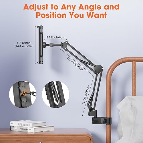 Miniatura 3 de Soporte para tableta para cabecera de tubo redondo, soporte para tableta con brazo ajustable de rotación de 360 grados, soporte universal para