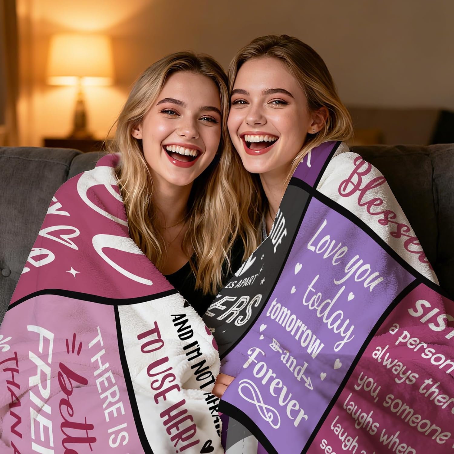 Sister Gifts from Sis,Sisters Birthday Gift Idea, Best Sister Ever Gift for Women, Funny & Heartfelt Gifts for Soul Sisters – Soft Throw Blanket 60" x 50" – Pink & Purple - Image 4