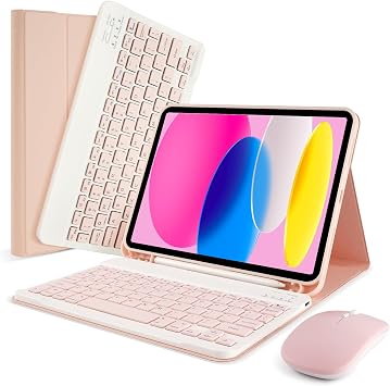 SOPPY Bluetooth Keyboard Case with Mouse for iPad 11th Gen. A16 11-inch 2025, 10th Generation 10.9 inch 2022, Detachable Protective Cover, with Built-in Pen Holder, USB-C Rechargeable, Pink