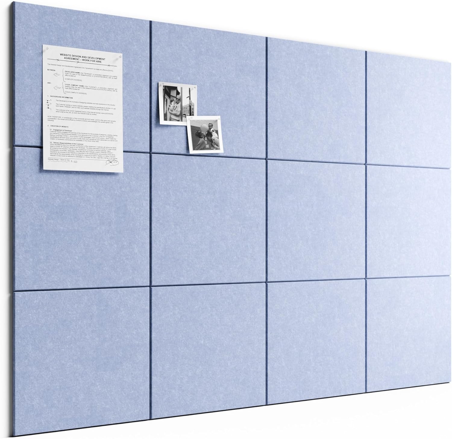Bumusty Large Cork Board 48" x 36" Alternative - 12 Pack Felt Wall Tiles with 70 Safe Removable Adhesive Tabs, 30 Pushpins, Cork Boards for Walls Bulletin Board Office Decor (Soft Periwinkle)