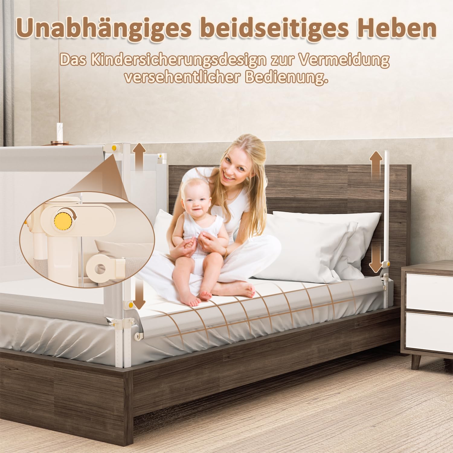 Eulenke Bettgitter Klappbar 200 cm, Bettgitter Rausfallschutz, Bettschutzgitter für Kinder Höhenverstellbar 68-95cm, einfache Montage Babybettgitter Kinderbettgitter