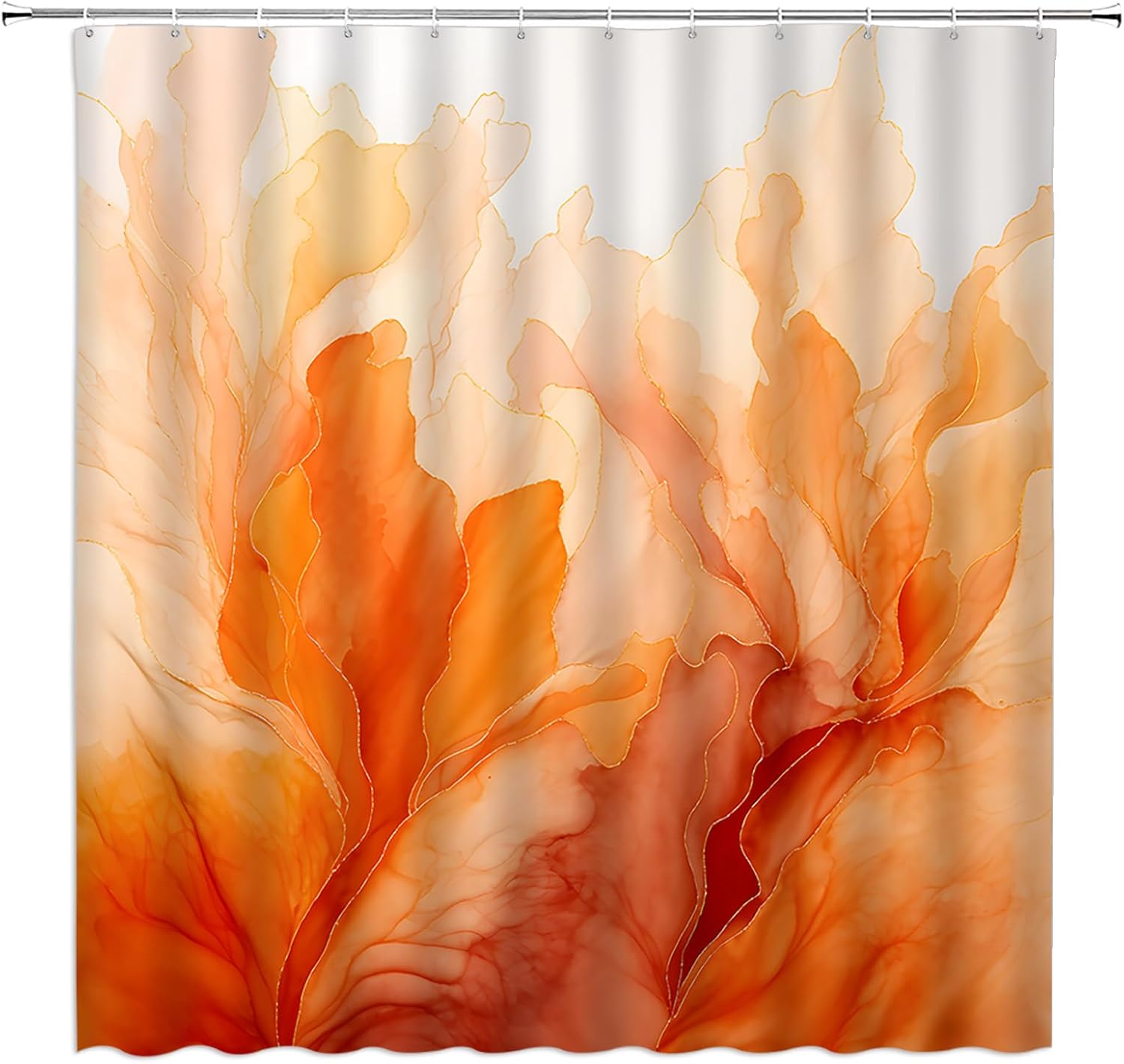 Marble Shower Curtain Ombre Orange Gold Modern Abstract Art Fabric Bathroom Decor Set with Hooks,(84" Wx70 H)