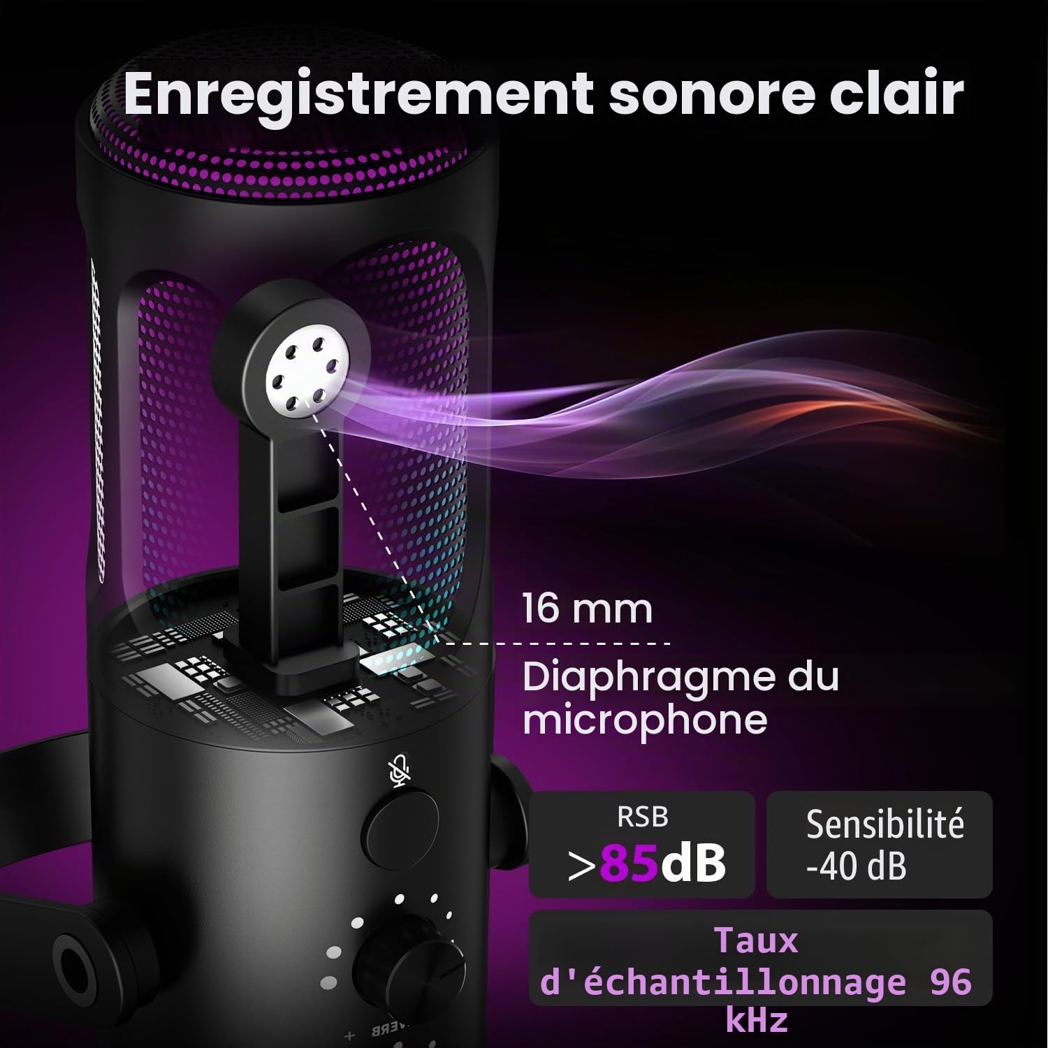 Ortizan Microphone de Jeu USB, Microphones à condensateur pour PC, PS4/5 et Mac, Microphone Podcast avec Suppression du Bruit, Microphone avec sourdine, réverbération, Surveillance, Bras réglable | Pour le streaming, les podcasts, YouTube, Discord, Zoom e