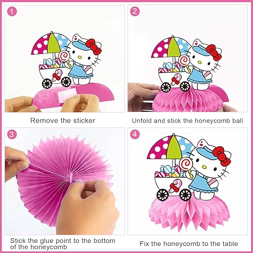 Miniatura 3 de Decoraciones de fiesta de cumpleaños Kawaii Kitty, 8 piezas de centro de mesa temática de Sanro Kitty, accesorios para cabina de fotos, decoración