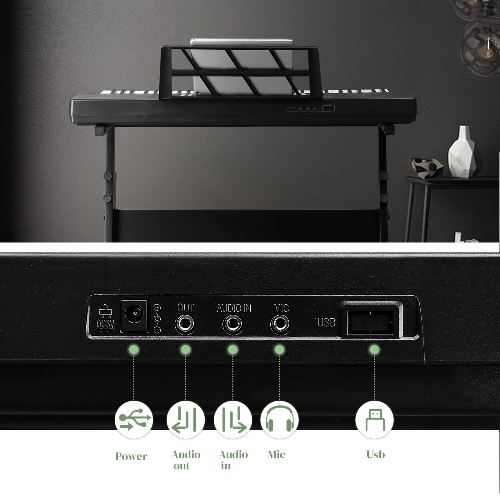 Bonnlo 61-Tasten Keyboard Set mit Ständer, Hocker, Kopfhörer & LED-Display mit eingebauten Lautsprechern – 3 Lernmodi, 200 Klänge, 200 Rhythmen, für Anfänger & Fortgeschrittene, Schwarz