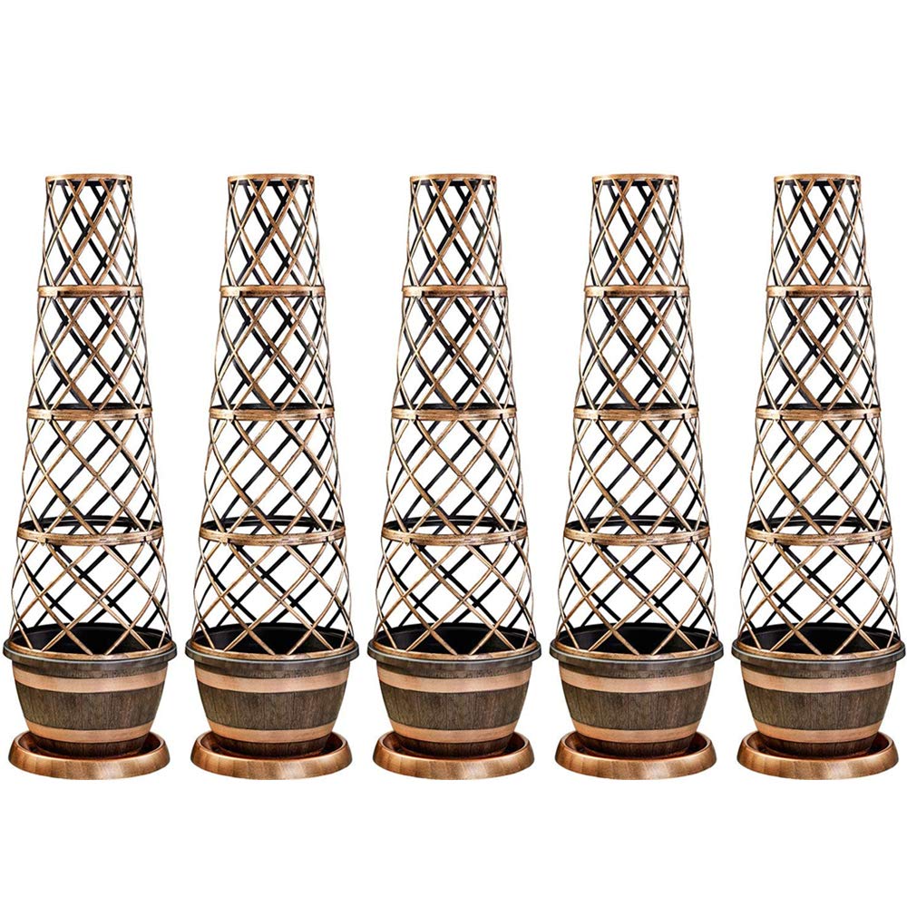 Thompson & Morgan Wooden Barrel Effect Tower Pot - Gold - Set of 5