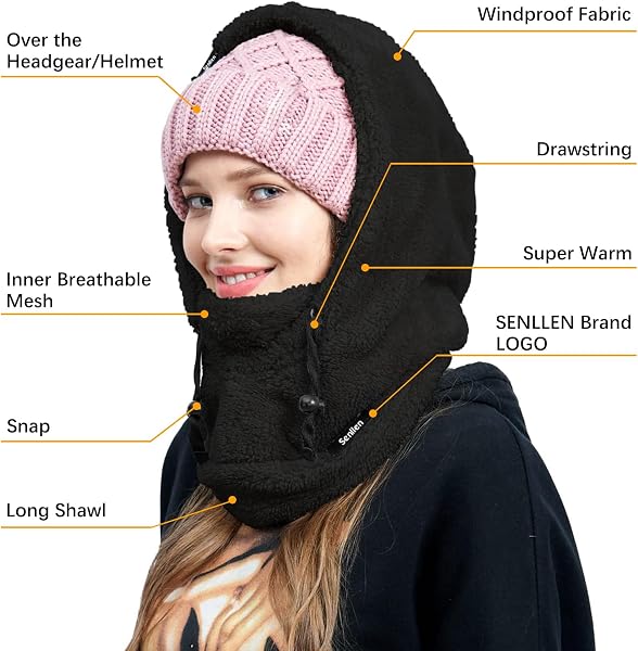 Senllen Senllen Balaclava Cold Weather Fleece Windproof Ski Mask Winter Breathable Thermal Face Mask Neck Warmer Scarf Helmet Hood in use