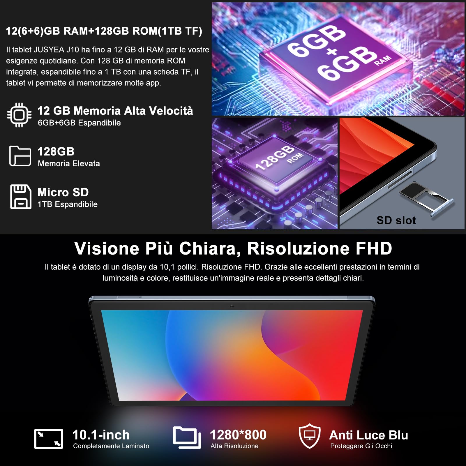 Tablet Android, 12GB RAM, 128GB ROM (expandable up to 1TB), 8000mAh, Widevine L1, BT5.0, with Mouse,Protective cover - Gray