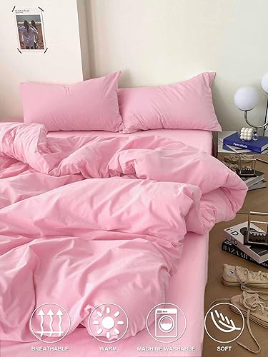 Miniatura 3 de Nanko Juego de funda de edredón rosa tamaño individual, juegos de ropa de cama de microfibra ligera de lujo con lazos de cremallera, juegos de ropa