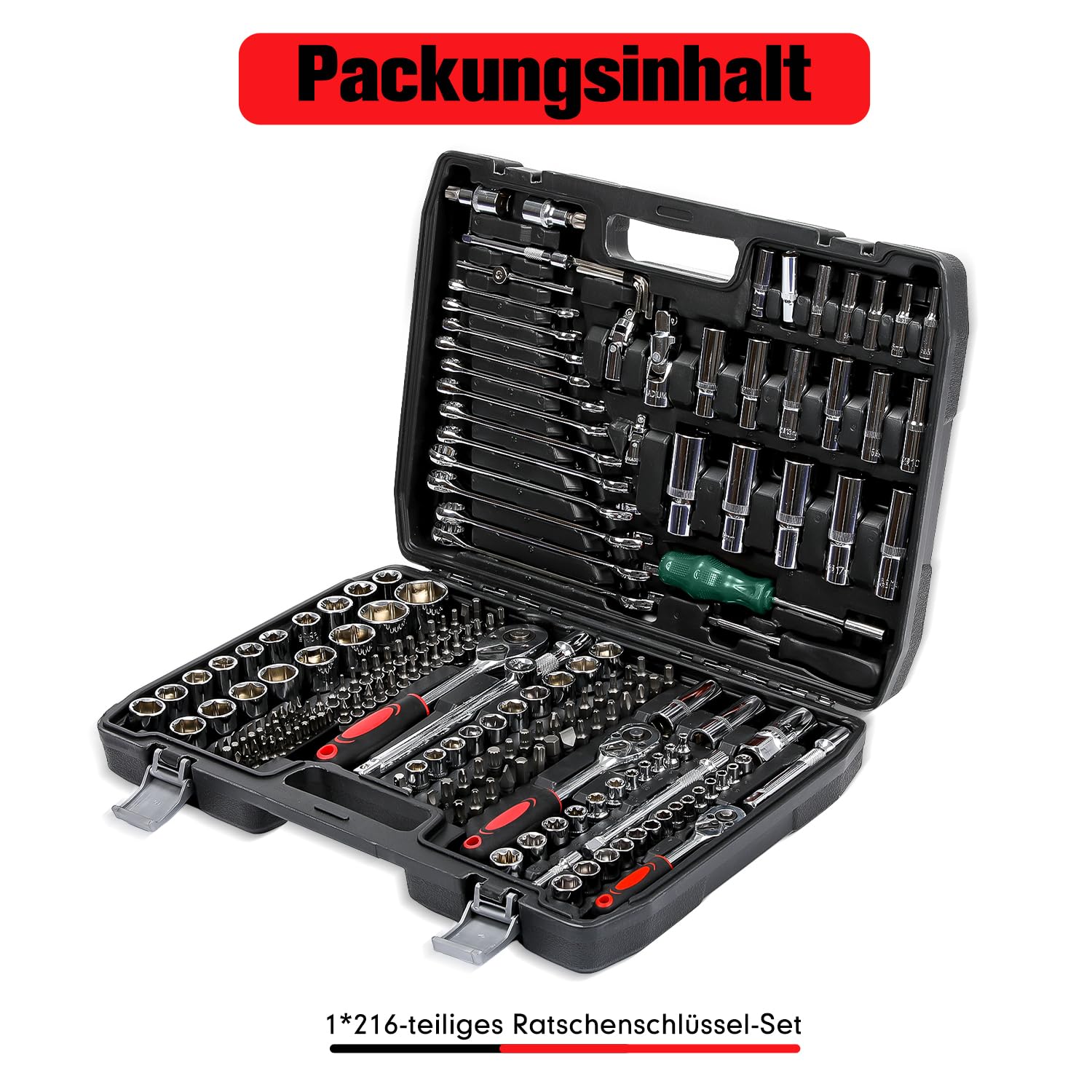 Set di chiavi a bussola, 216 pezzi, con cricchetto da 1/2", 1/4", 3/8", con chiave a cricchetto, cassetta degli attrezzi per lavorare su biciclette e automobili
