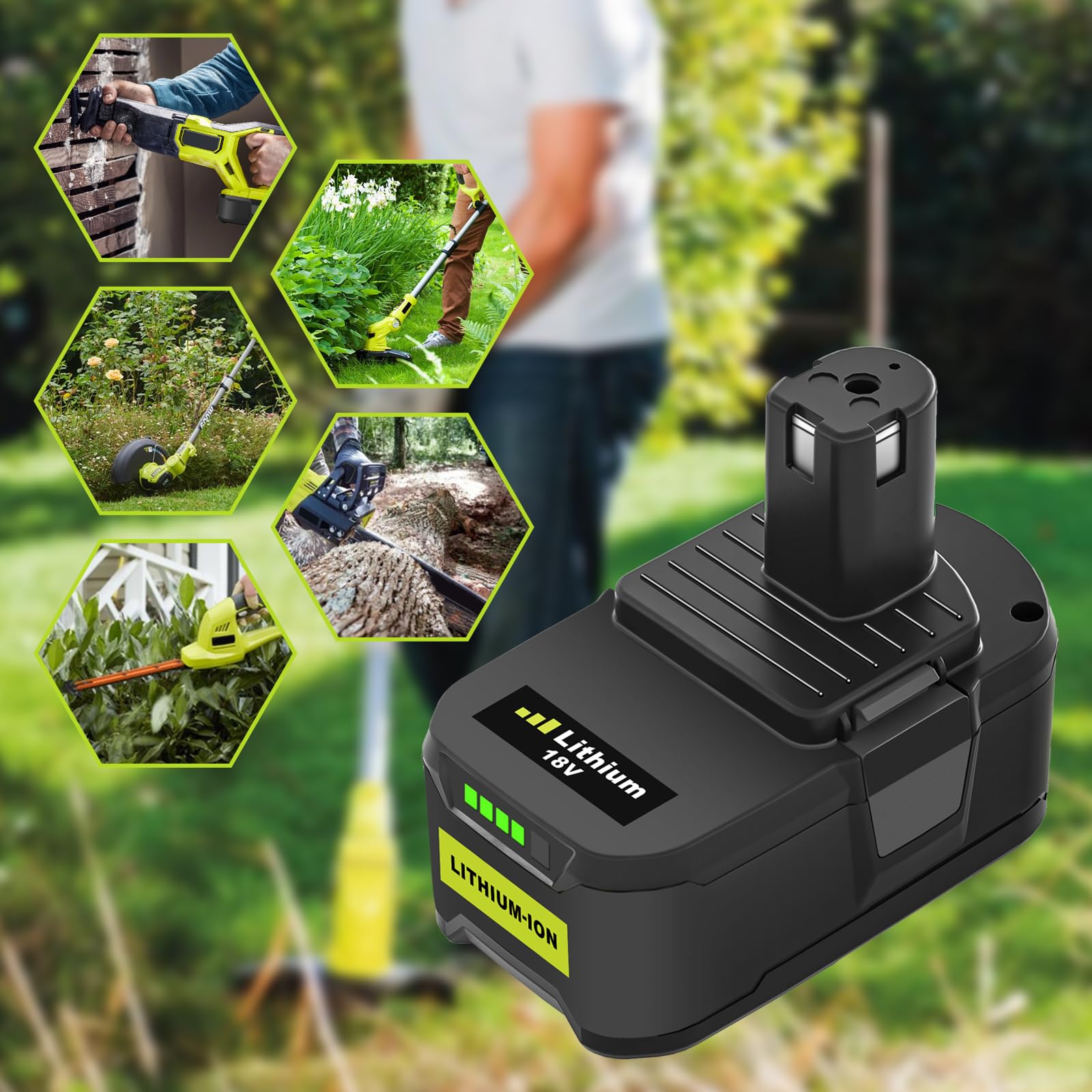 2X 18V 5,5Ah (con Cargador) Batería de Repuesto para Ryobi + Cargador 9,6V-18V 3A para Ryobi P106 P107 P108 P100 P102 P103 P105 Self-LED (Verde)