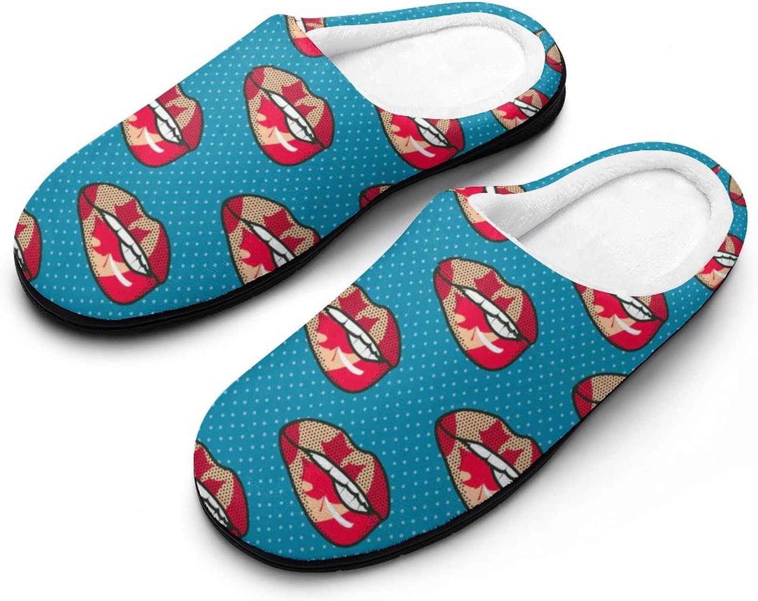 Canada Flag Lips Pop Art Women's Cotton Slippers Slip On Winter Warm House Shoes Anti-Slip For Indoor Outdoor Spa Hotel