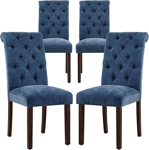 Miniatura 1 de COLAMY Parsons - Juego de 4 sillas de comedor con botones capitoné, sillas de comedor tapizadas de tela con patas de madera y asiento acolchado,