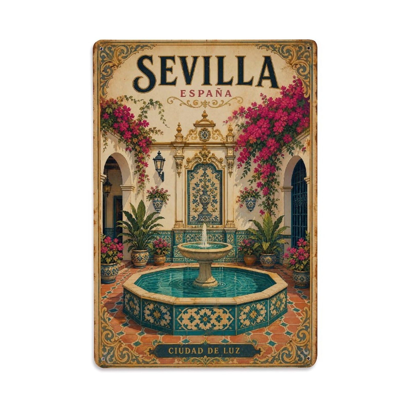 Tgrcjimh Style Metal Tin Sign Seville Spain Vintage Travel